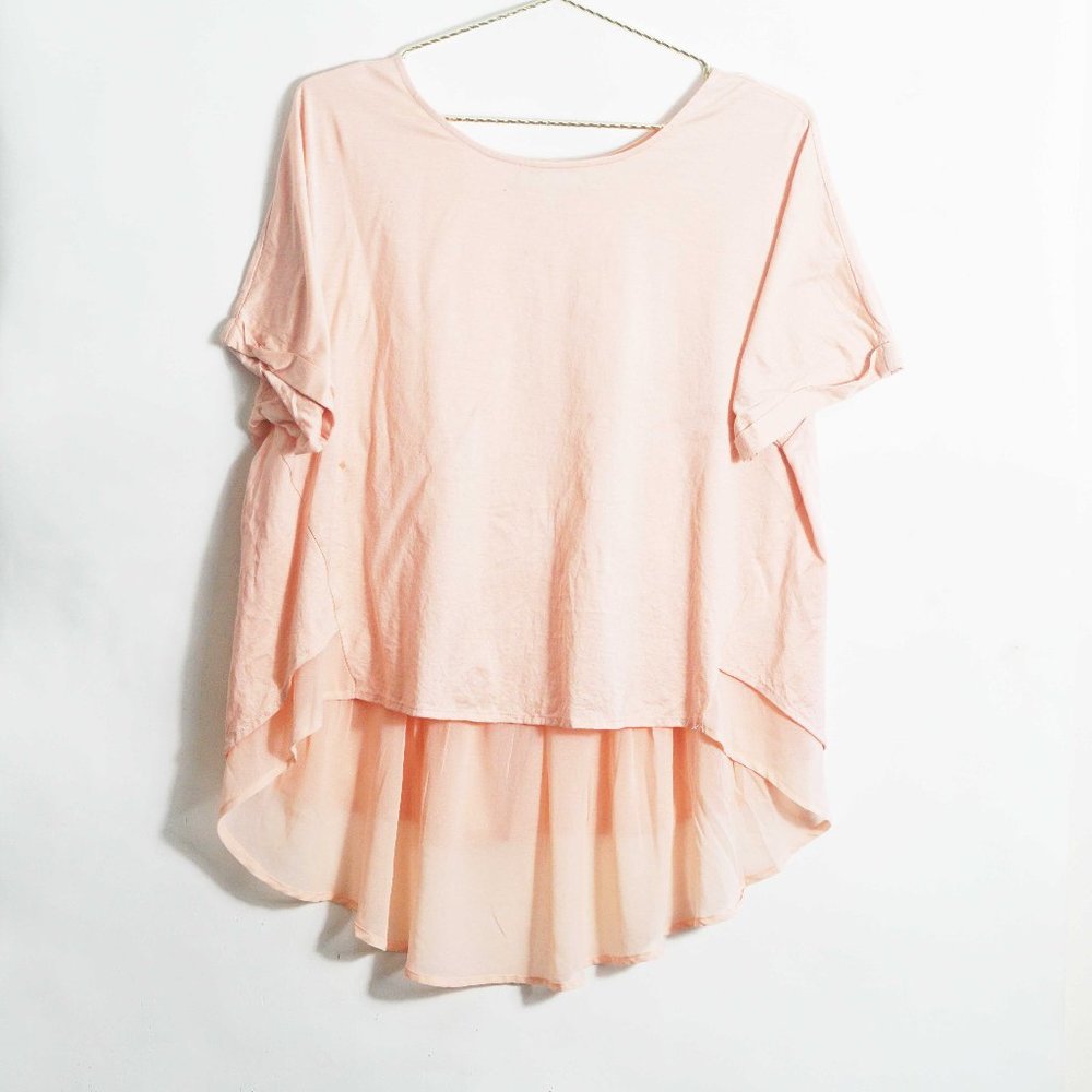 Anthropologie Eri + Ali Chiffon Hemmed T-Shirt in Pink M